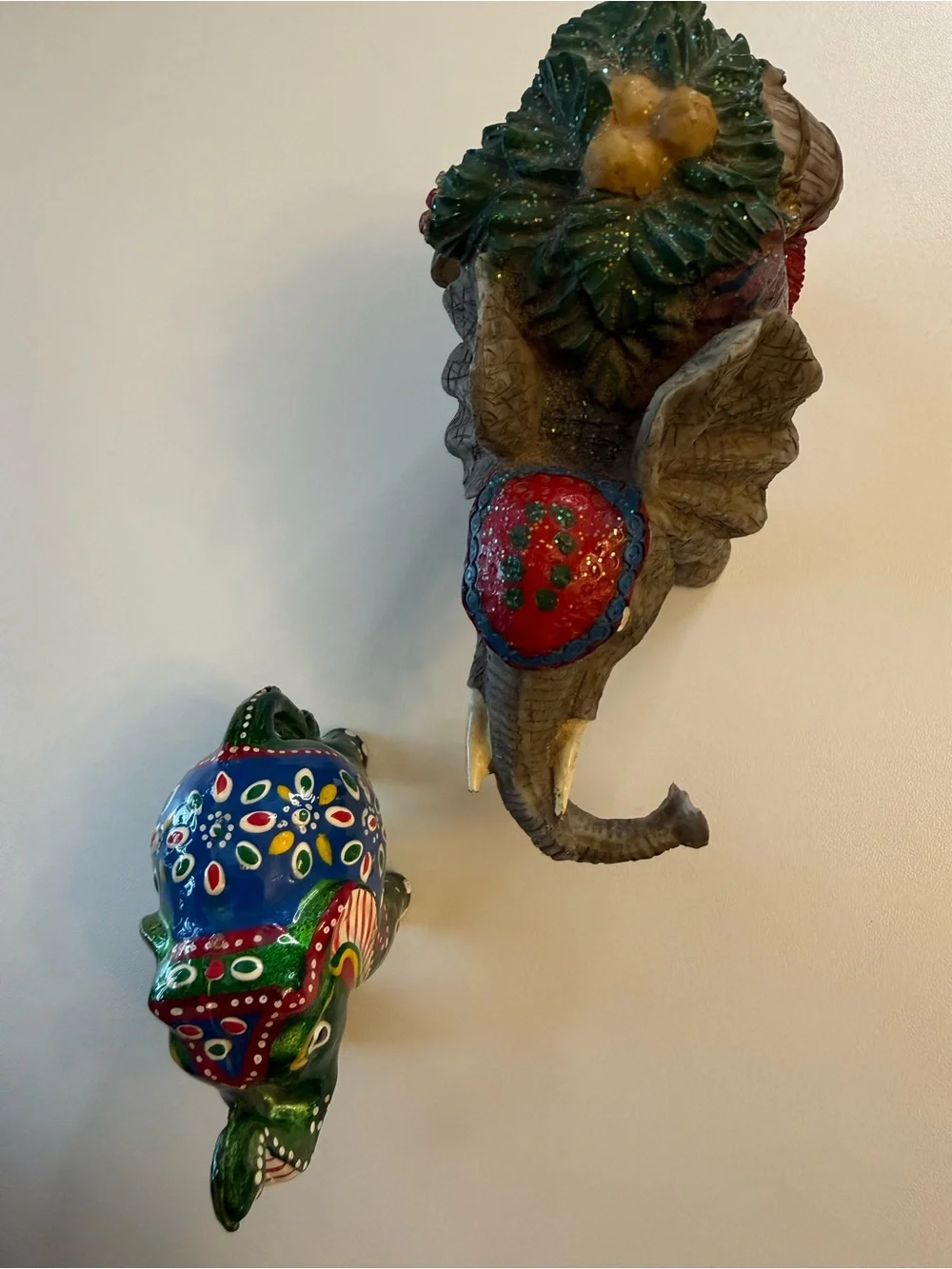 Handcrafted Colorful Elephant Wall Masks – Blue & Green Decorative Art